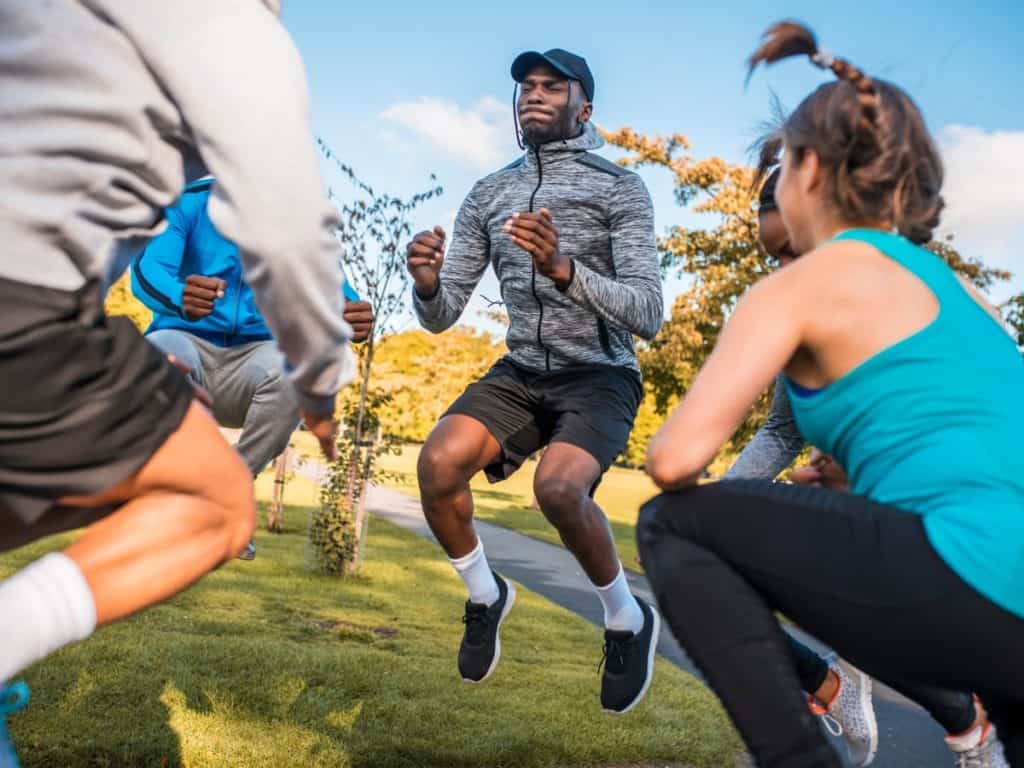 athletes jumping around