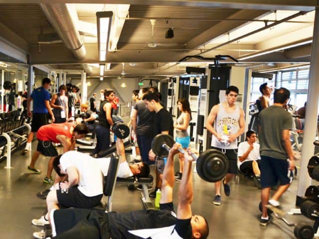 workout at a crowded gym