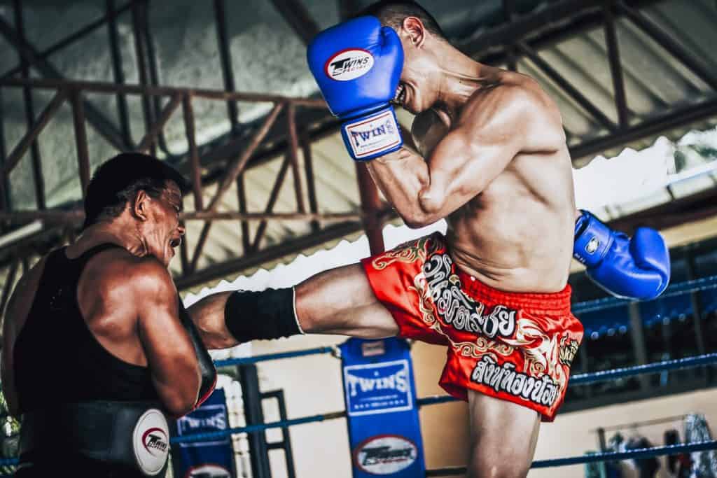 fighters practicing muay thai drills