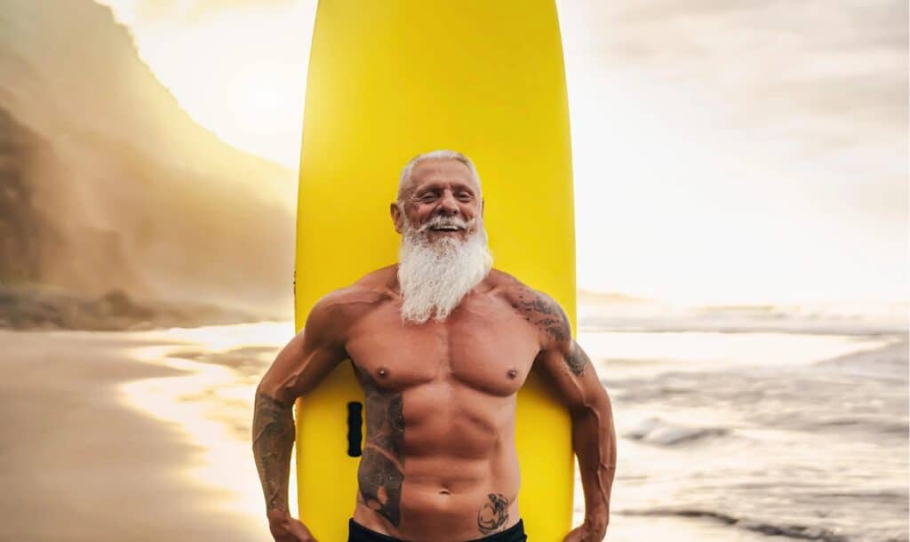 EZ Prostate helps this fit older man with a surfboard