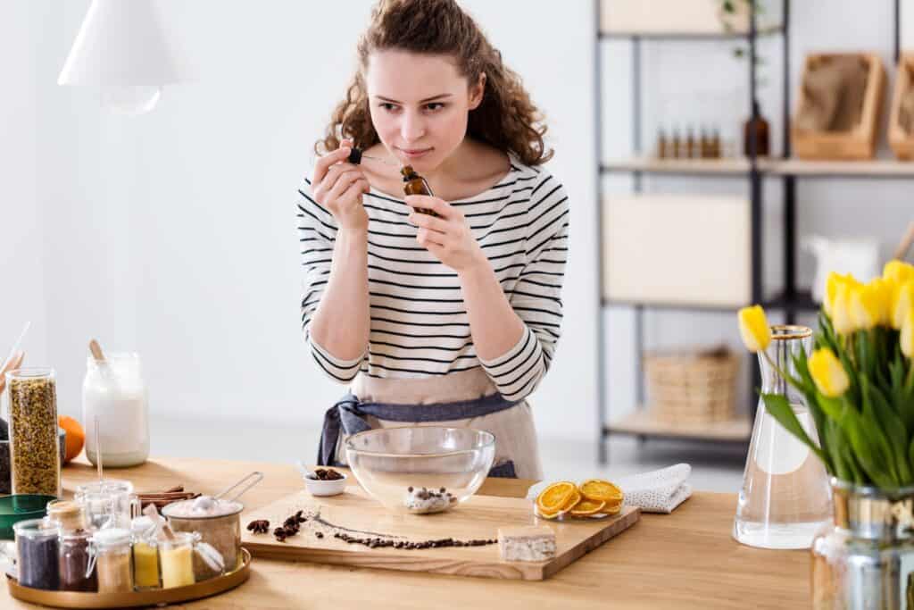 woman enjoying the benefits of essential oils